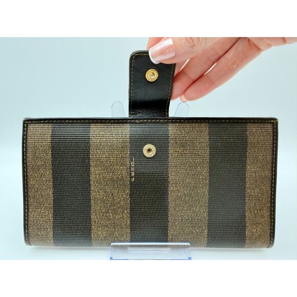 FENDI Pequin Stripe Continental Long Wallet Black Leather Vintage Authentic COA - Picture 3 of 16